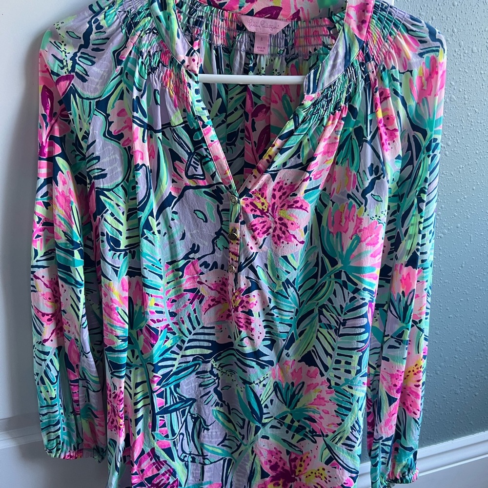 Lilly Pulitzer Tropical Floral Blouse - Pink and Green